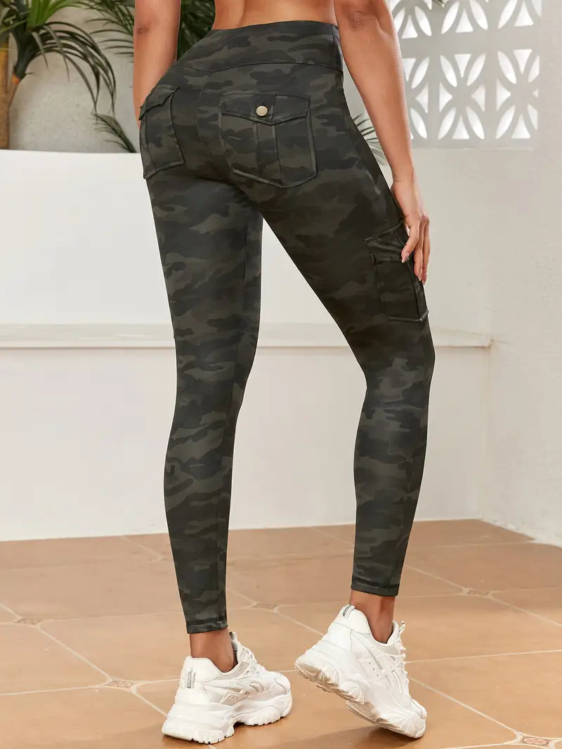 Pantalones de yoga de cintura alta con estampado de camuflaje para mujer