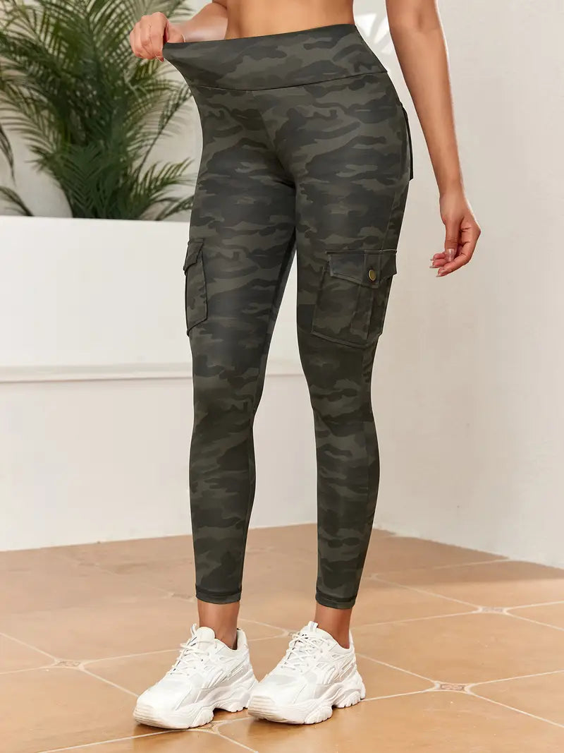 Pantalones de yoga de cintura alta con estampado de camuflaje para mujer