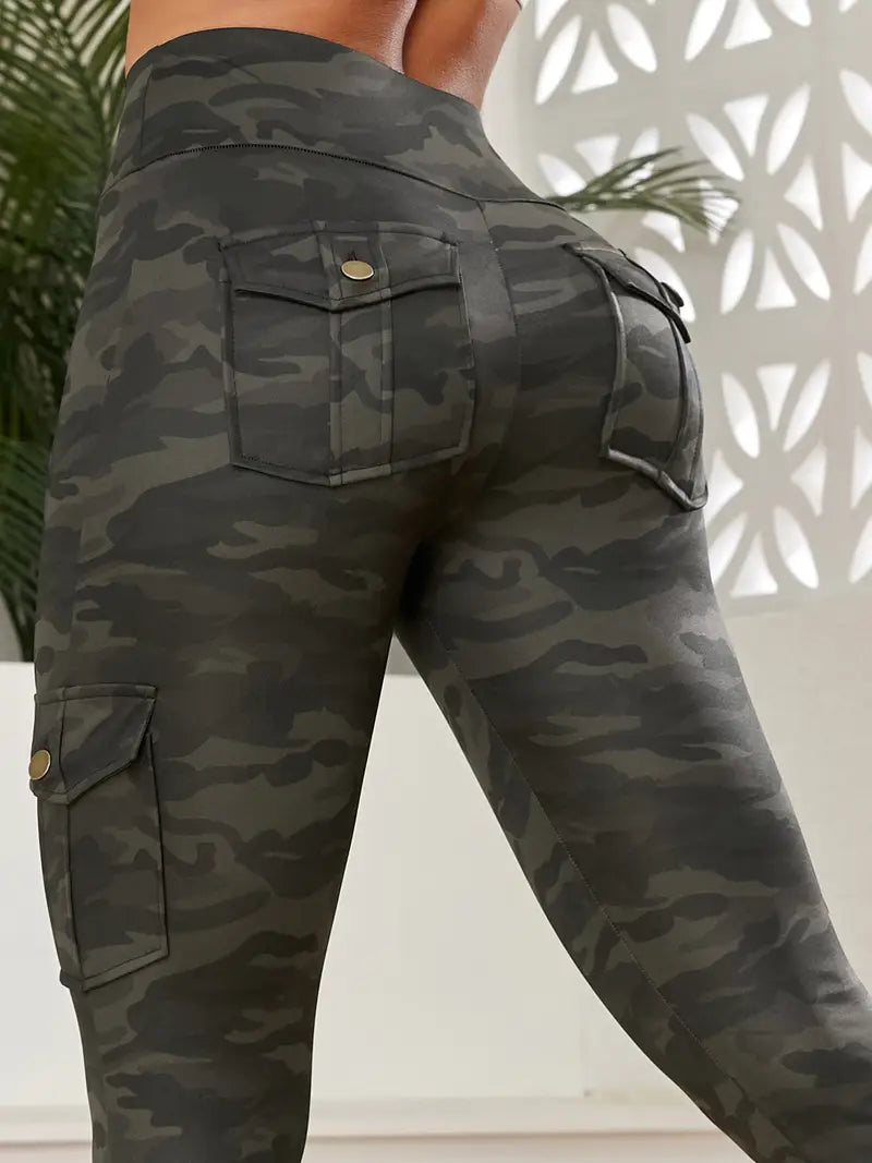 Pantalones de yoga de cintura alta con estampado de camuflaje para mujer