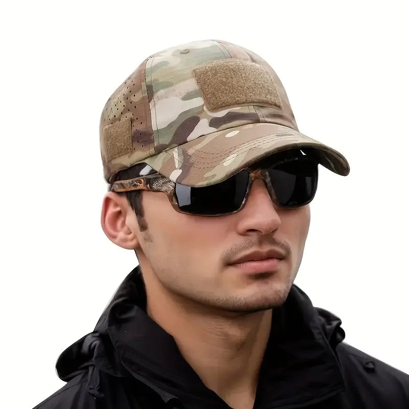 Gorra de Béisbol Táctica con Estampado Camuflaje - Sombrero Ajustable al Sol con Ojales apoya gafas