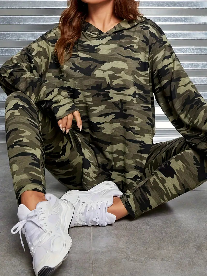 Conjunto casual de dos piezas con estampado de camuflaje para mujer