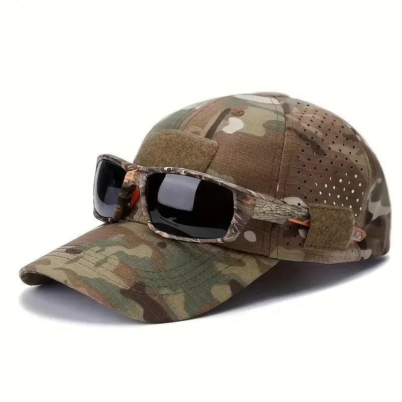 Gorra de Béisbol Táctica con Estampado Camuflaje - Sombrero Ajustable al Sol con Ojales apoya gafas