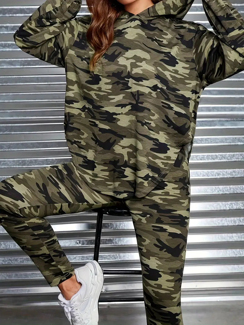 Conjunto casual de dos piezas con estampado de camuflaje para mujer